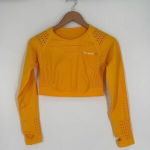 Peach Perfect Long Sleeve Seamless Compression Crop Top in Gold | Size Large